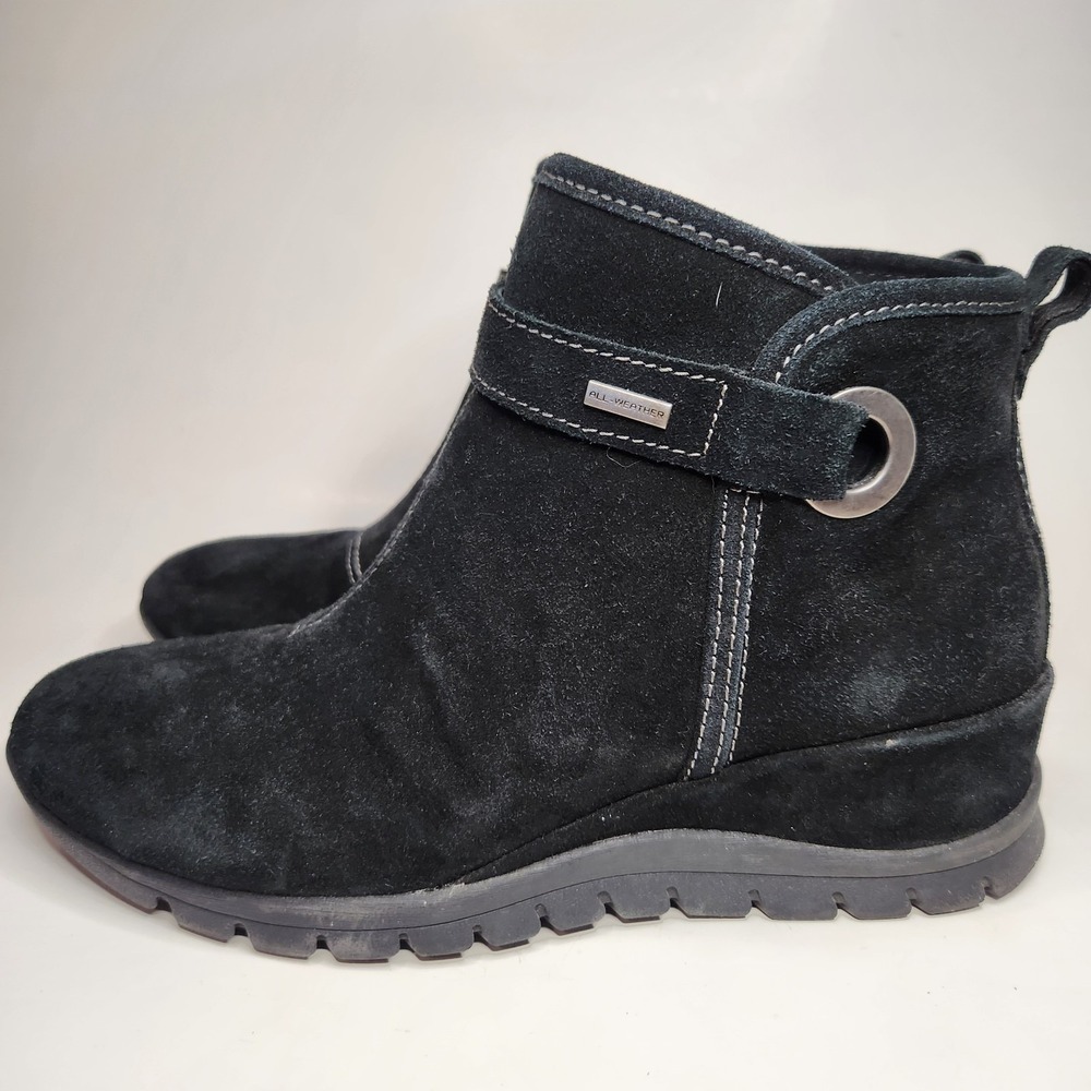 BIONICA‎ Ocula All-Weather Boots Womens 7.5 Black Suede Zip Closure Wedge